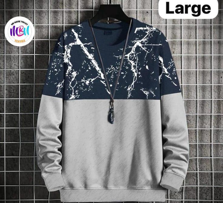 Men's Printed Terry Sweatshirt - 1 Pc - Round Neck - Grey