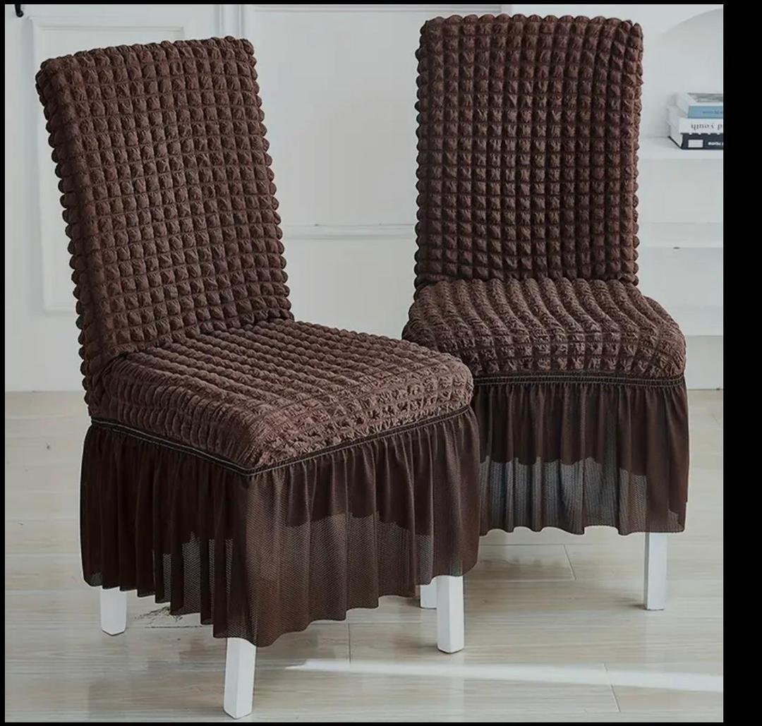 Textured Jersey Chair Cover Set - 2 Pcs in Brown