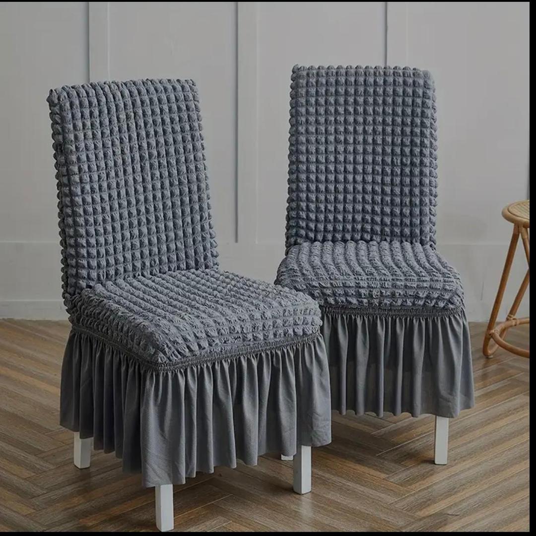 Stylish Textured Jersey 2 Pcs Chair Covers in Grey