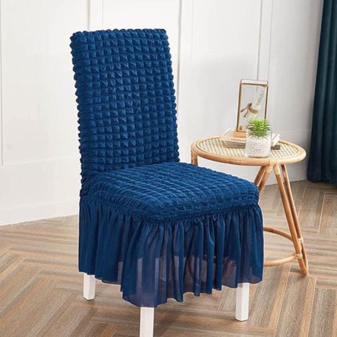 Stylish Textured Blue Jersey Chair Covers - 2 Pcs