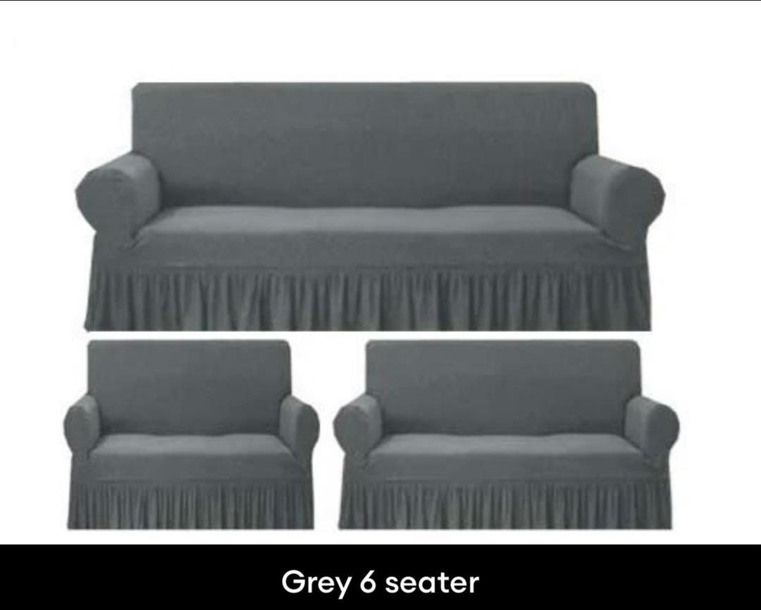 Grey Mesh 6 Seater Sofa Cover - Plain Design, Perfect Fit for Your Living Space