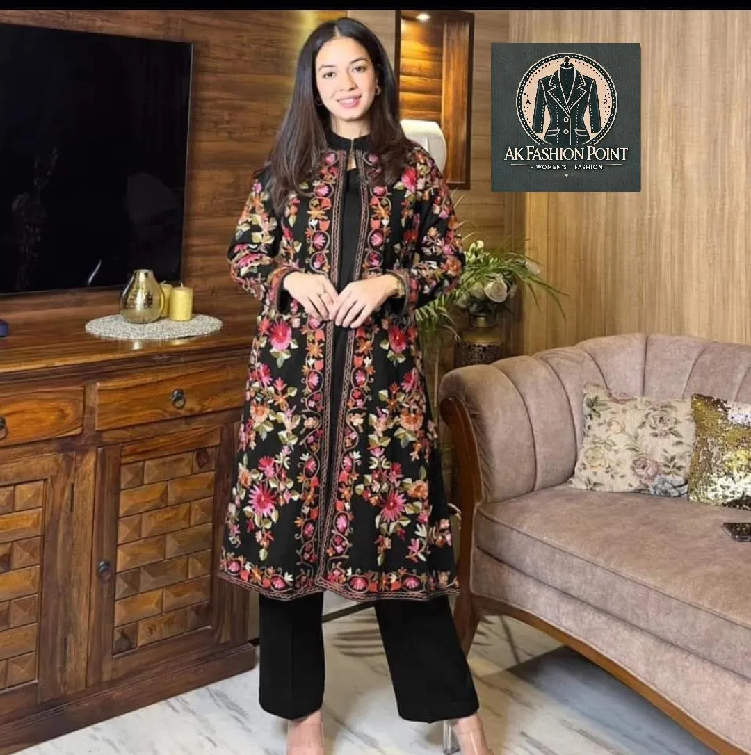 3 Pcs Women's Stitched Silk Embroidered Gown Suit