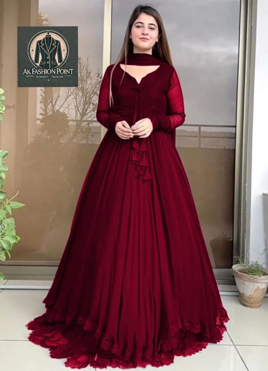 3 Pcs Women's Stitched Chiffon Plain Suit