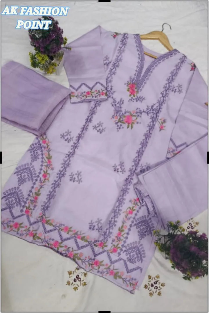 3 Pcs Women's Stitched Cotton Embroidered Suit