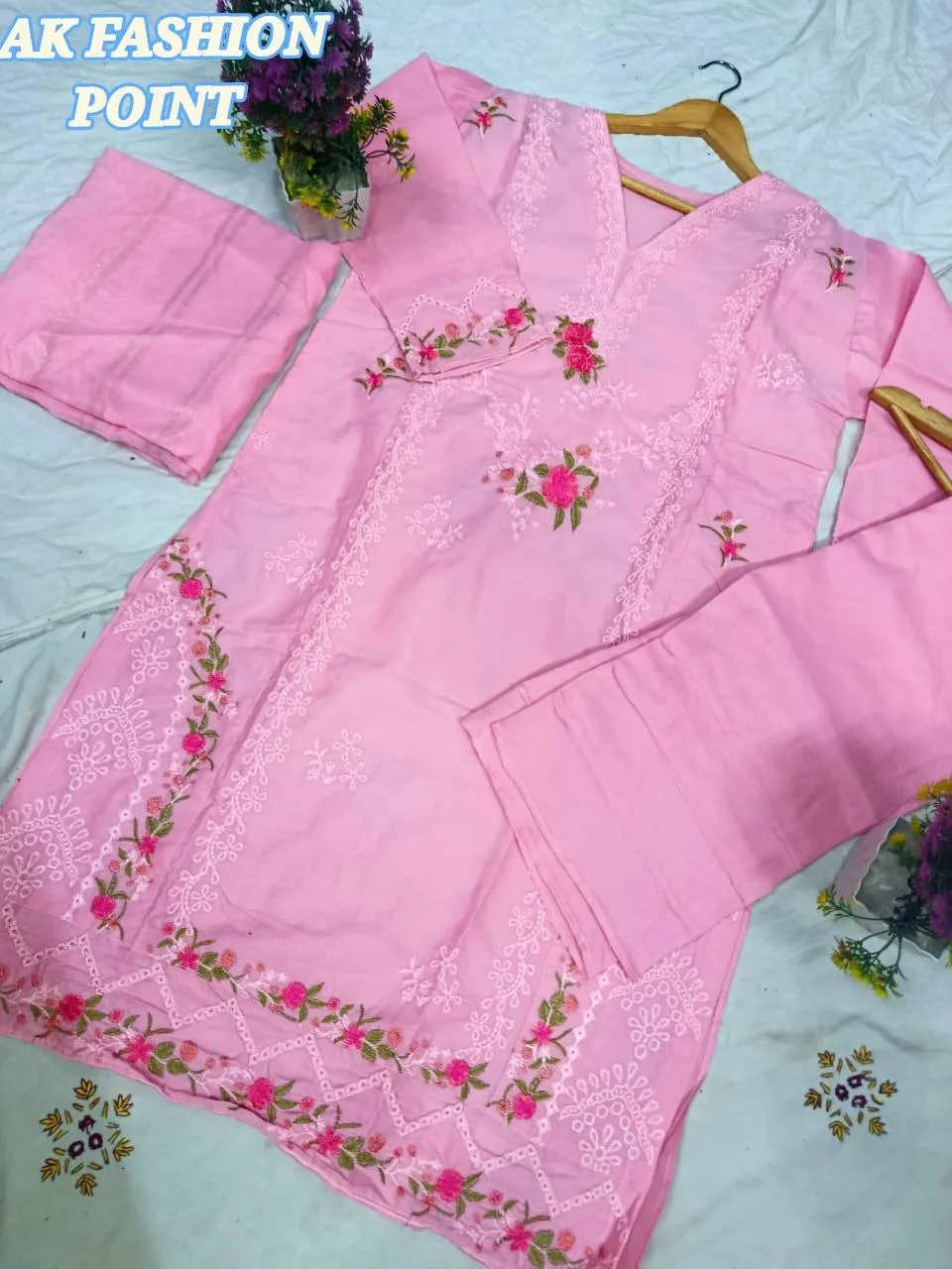 3 Pcs Women's Stitched Cotton Embroidered Suit