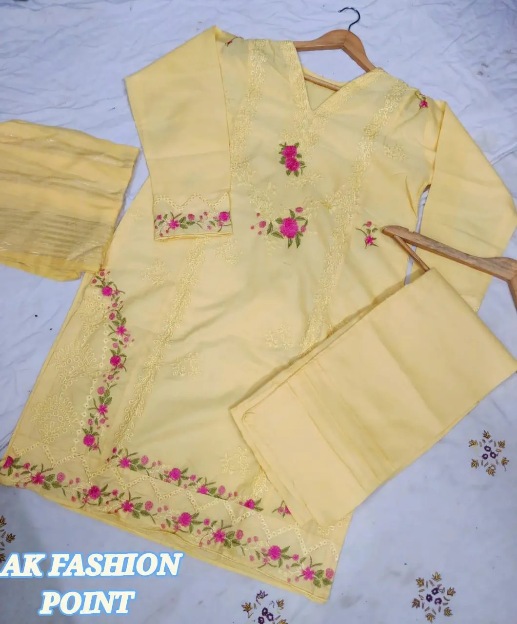 3 Pcs Women's Stitched Cotton Embroidered Suit