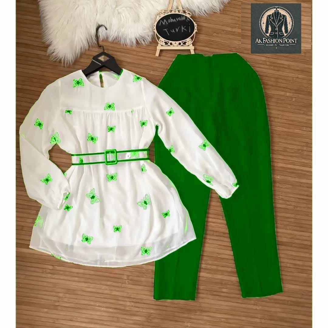 2 Pcs Women's Stitched Printed Shirt And Trouser