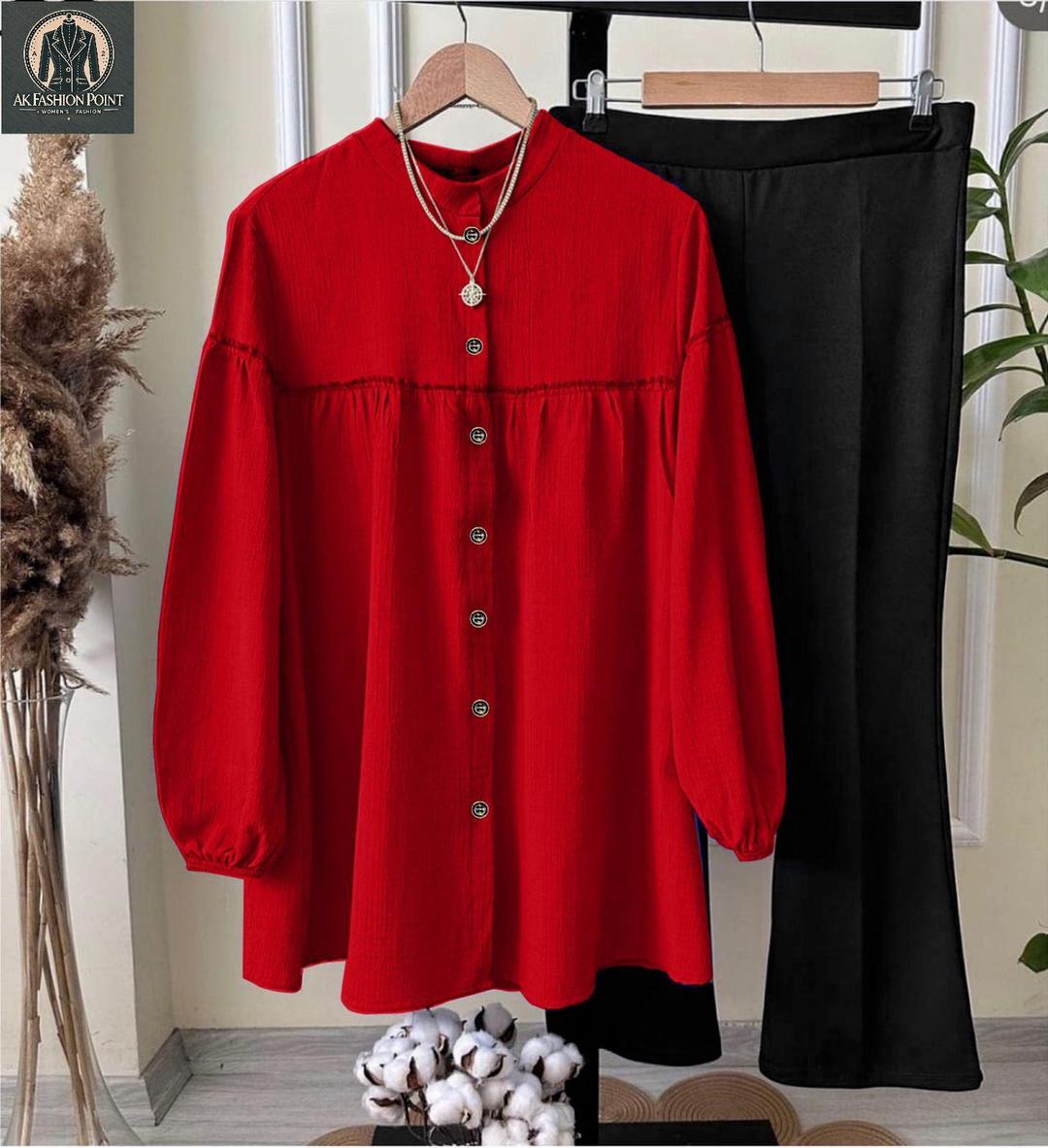 2 Pcs Women's Stitched Plain Shirt And Trouser