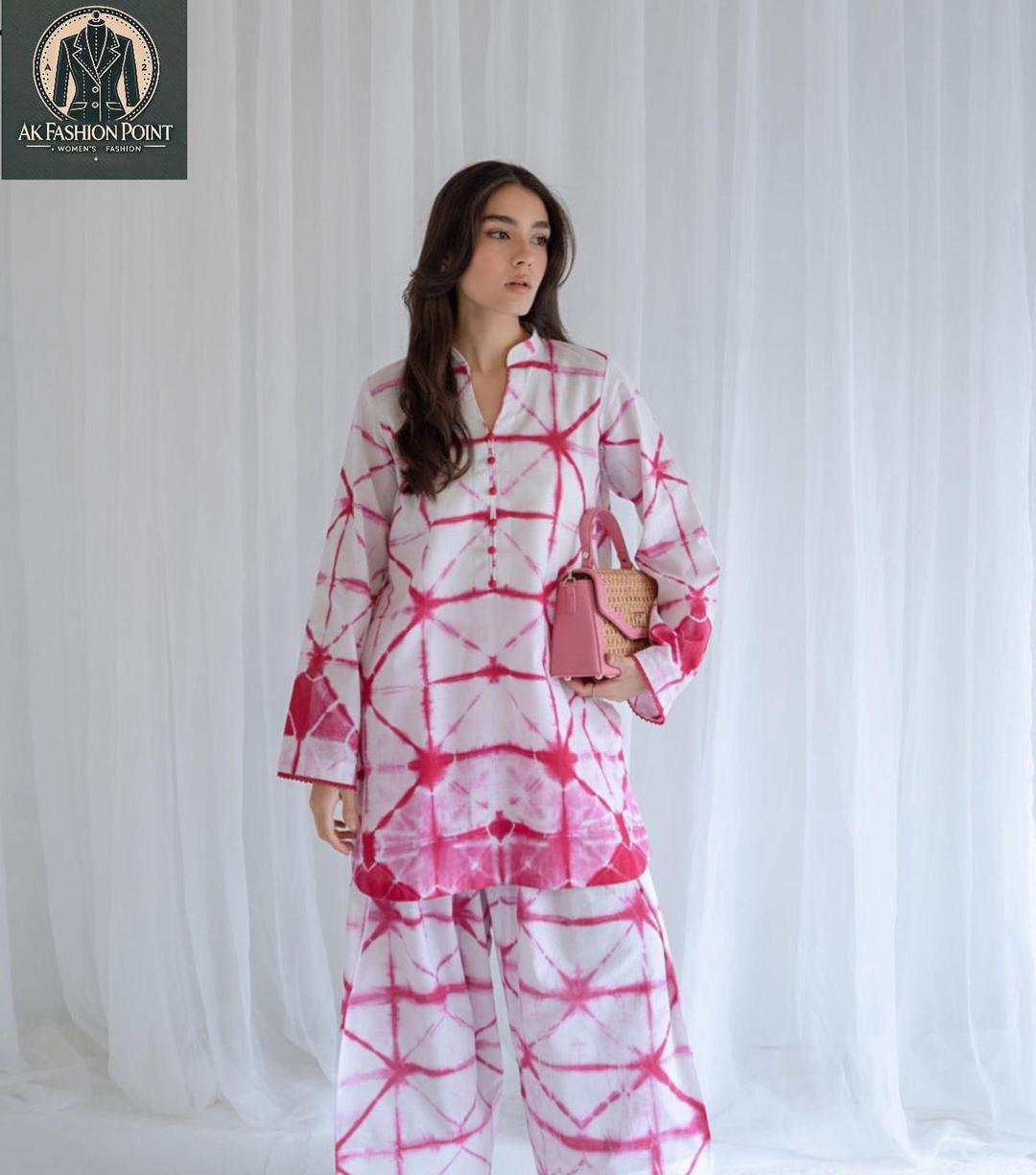 2 Pcs Women's Stitched Printed Shirt And Trouser