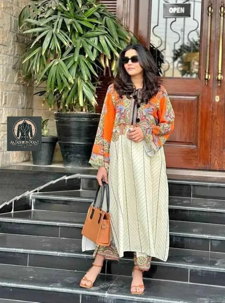 2 Pcs Women's Stitched Swiss Lawn Digital Print Shirt And Trouser