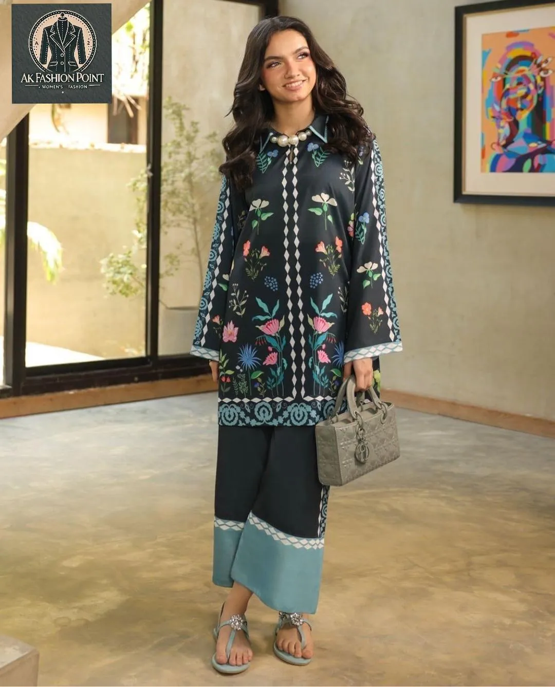 2 Pcs Women's Stitched Swiss Lawn Printed Shirt And Trouser