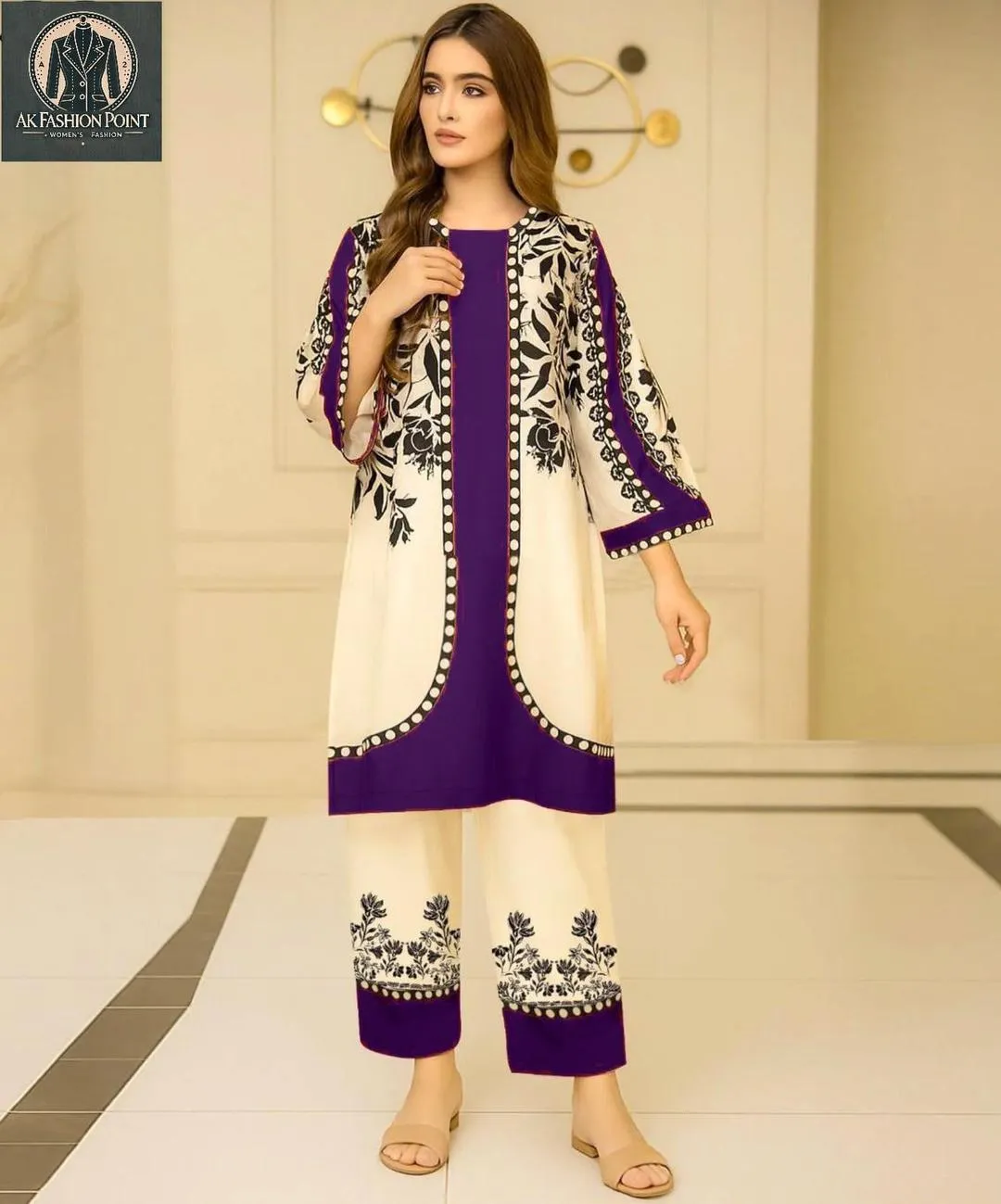 2 Pcs Women's Stitched Lawn Digital Print Shirt And Trouser