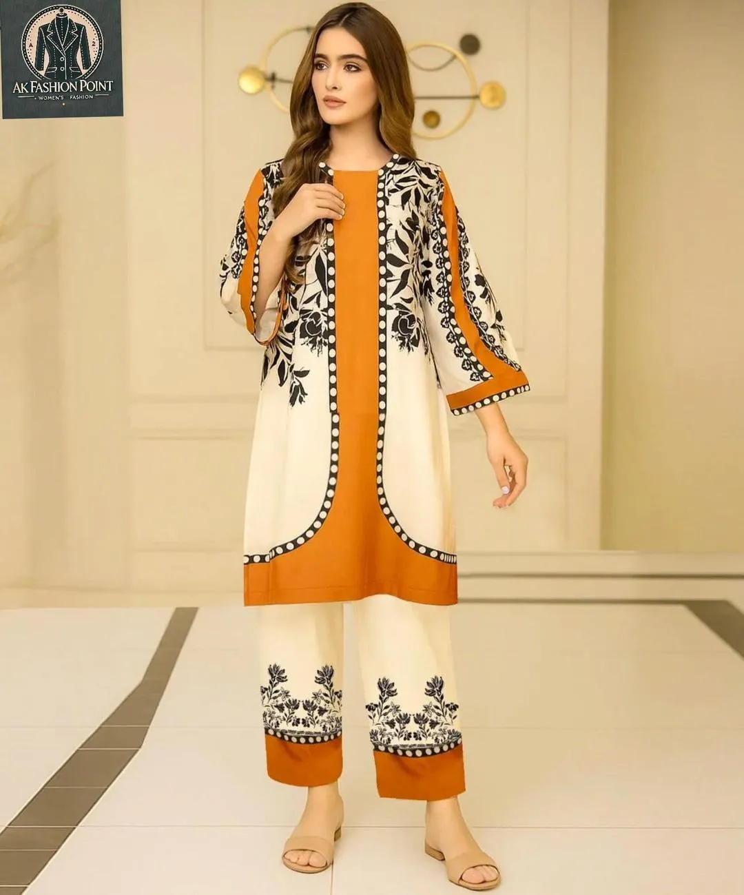 2 Pcs Women's Stitched Lawn Digital Print Shirt And Trouser