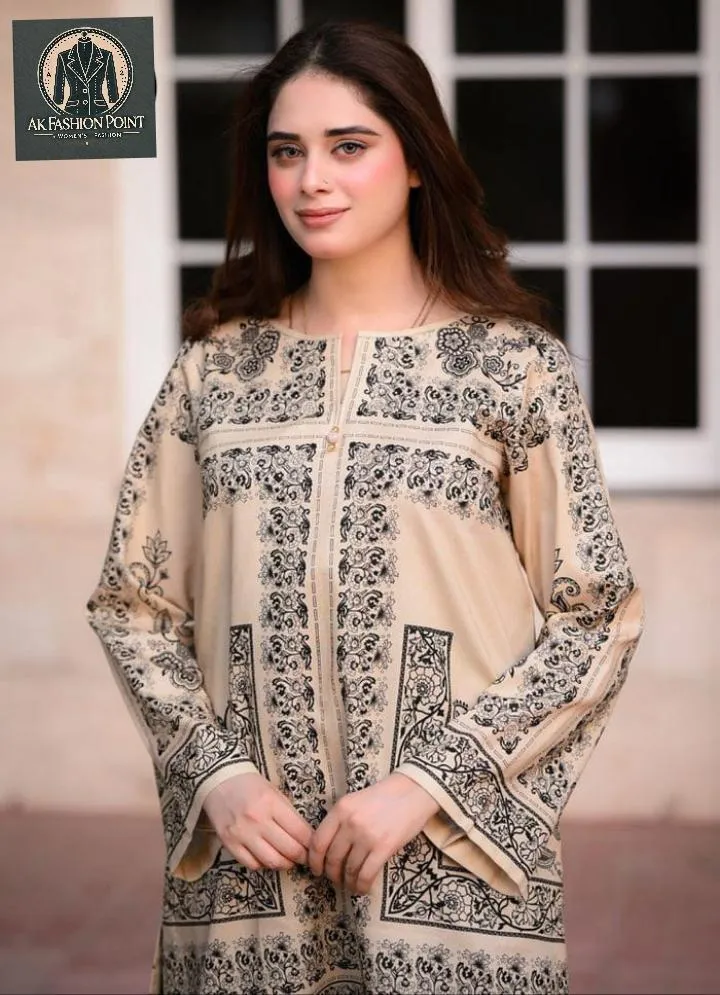 2 Pcs Women's Stitched Swiss Lawn Printed Co-Ord Set