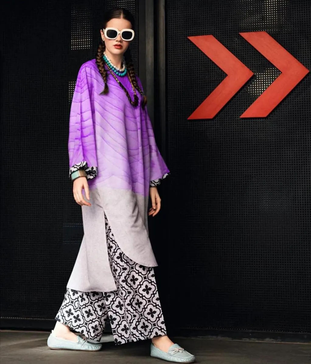 2 Pcs Women's Stitched Swiss Lawn Digital Print Shirt And Trouser