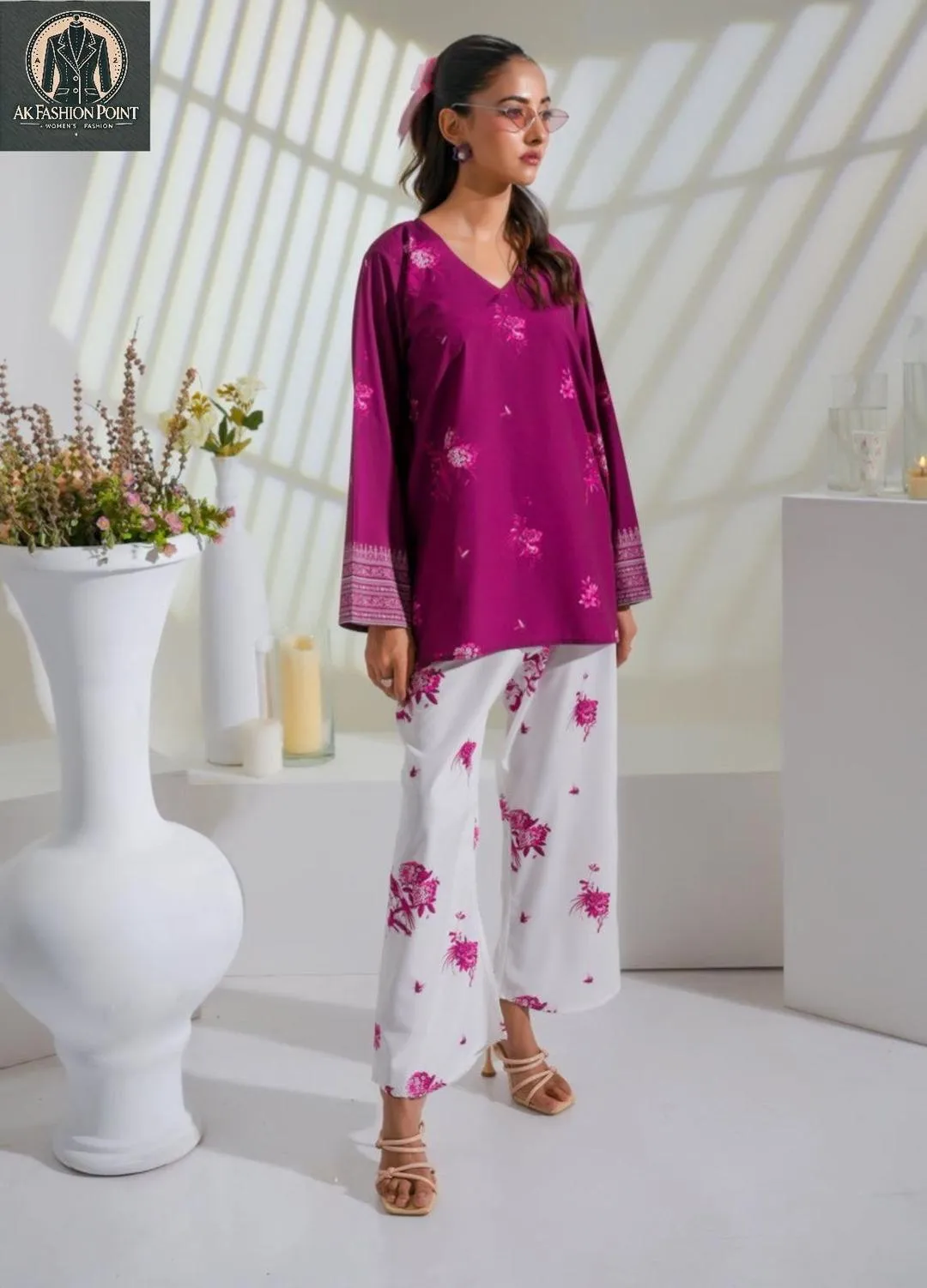 2 Pcs Women's Stitched Swiss Lawn Digital Print Co-Ord Set