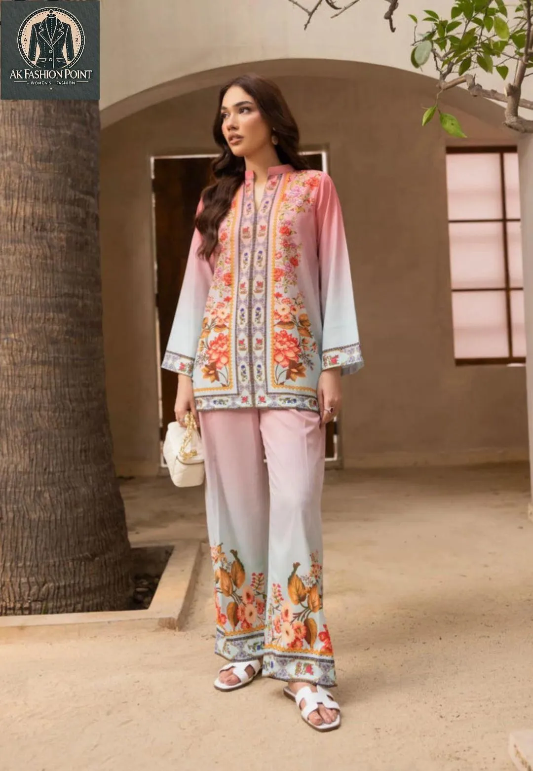 2 Pcs Women's Stitched Swiss Lawn Digital Print Co-Ord Set