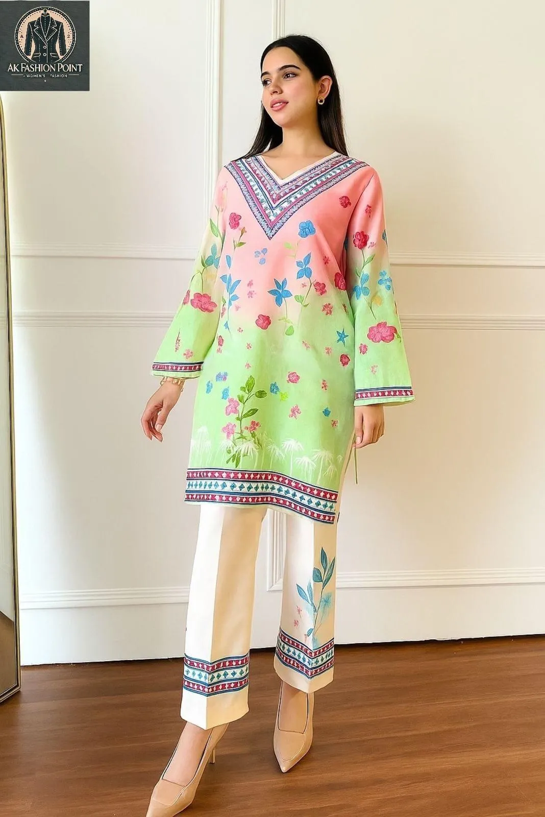 2 Pcs Women's Stitched Swiss Lawn Digital Print Co-Ord Set