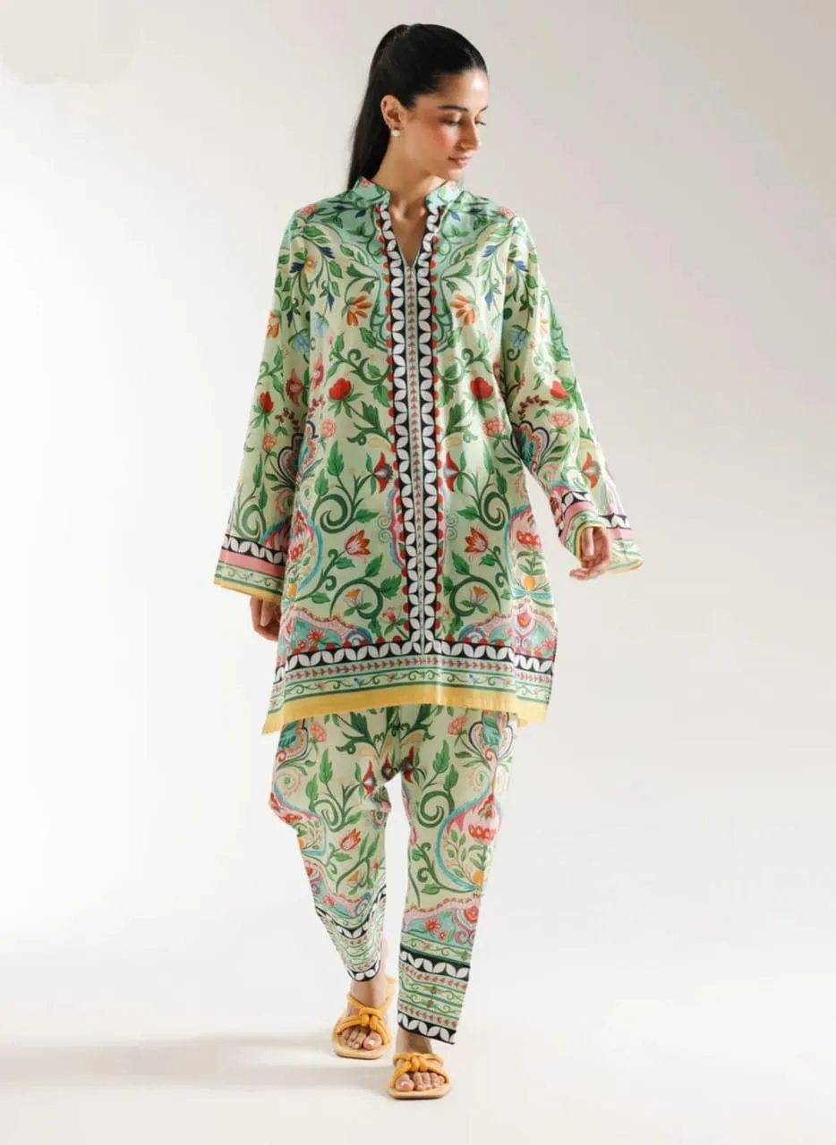 2 Pcs Women's Stitched Swiss Lawn Digital Print Co-Ord Set