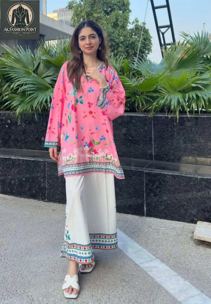 2 Pcs Women's Stitched Swiss Lawn Digital Print Shirt And Trouser