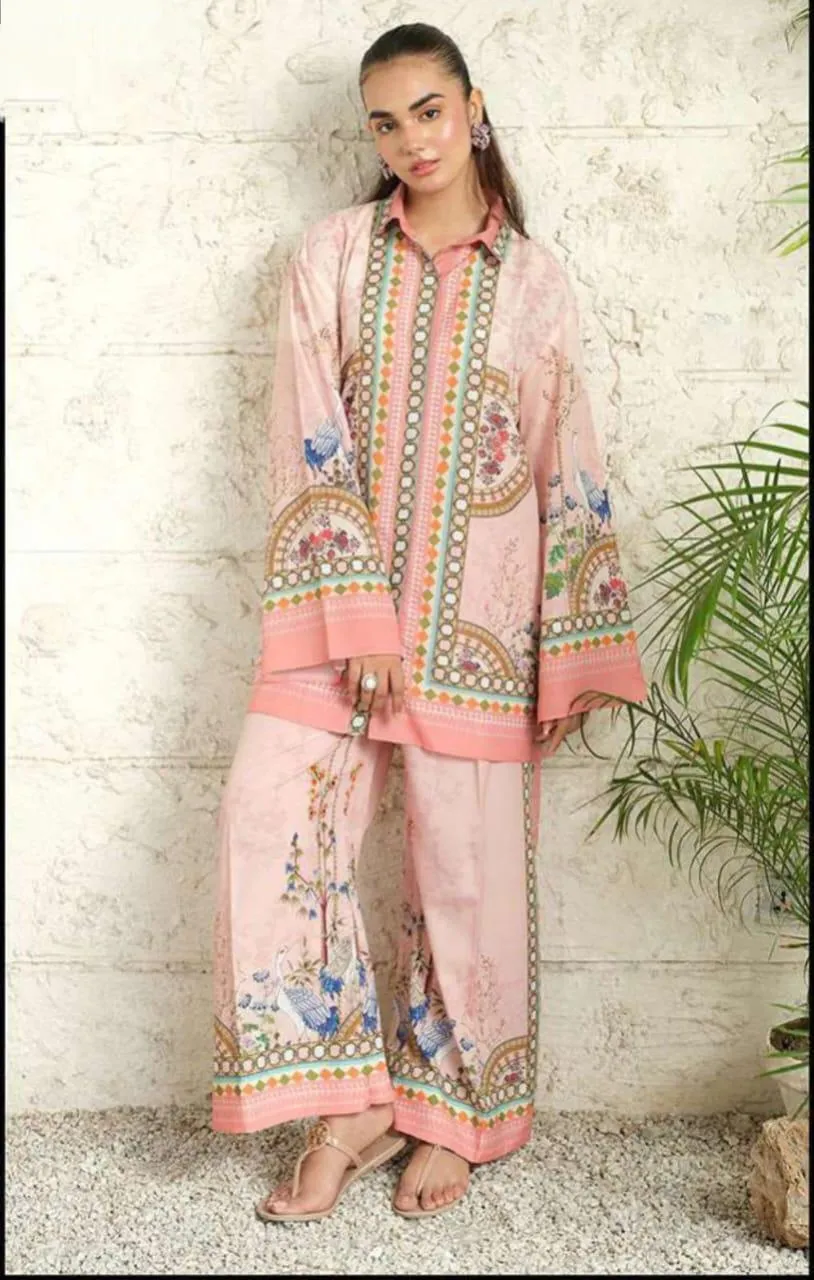 2 Pcs Women's Stitched Swiss Lawn Digital Print Shirt And Trouser