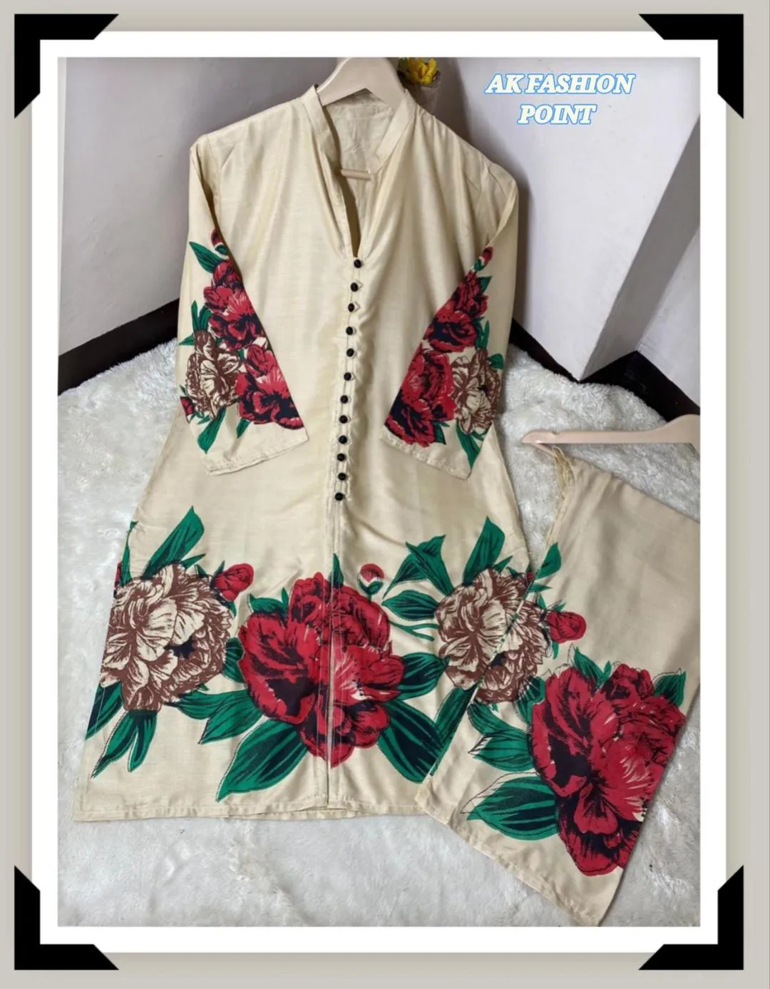 2 Pcs Women's Stitched Linen Digital Print Shirt And Trouser