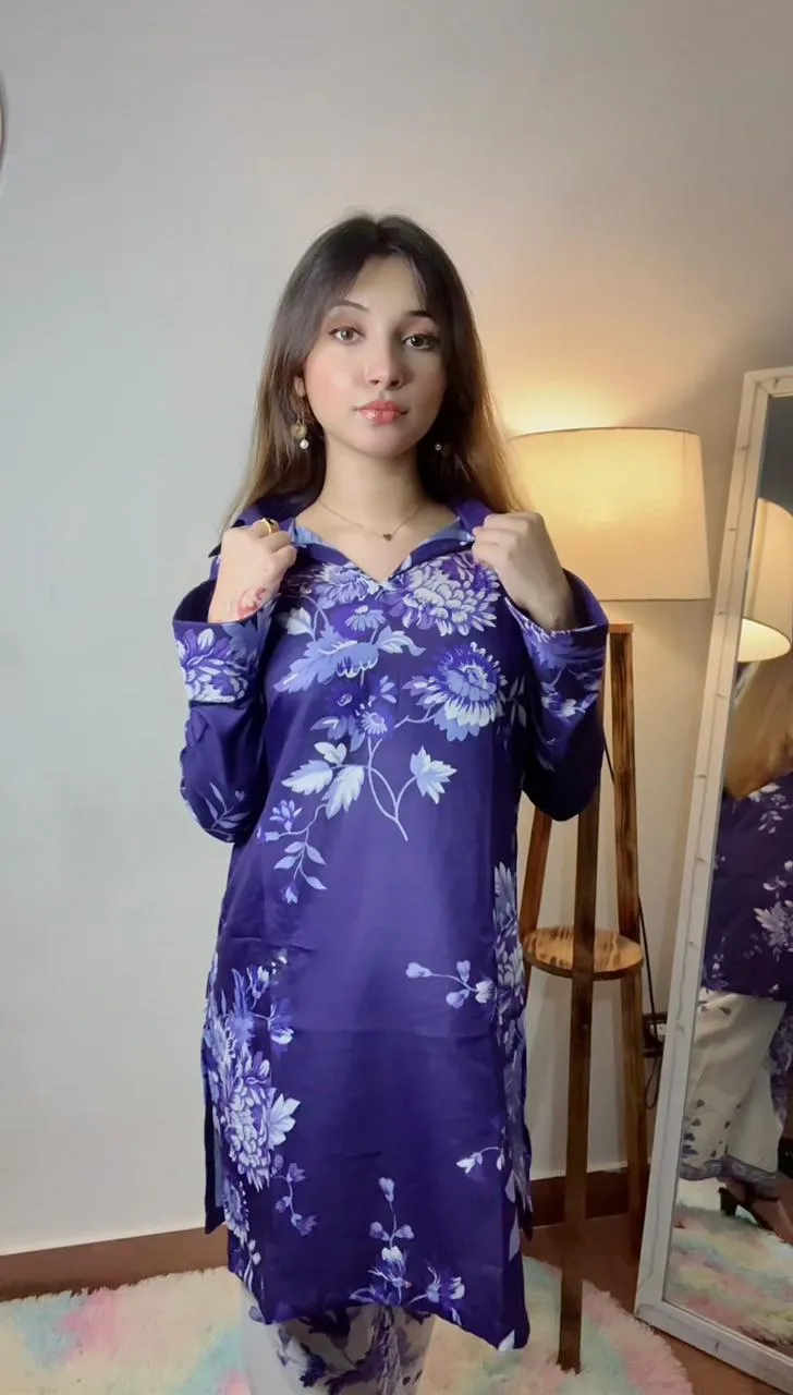 2 Pcs Women's Stitched Lawn Printed Co-Ord Set