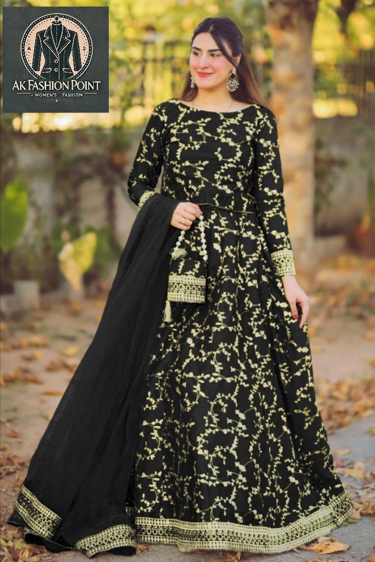 Exquisite Black Shamoz Silk Lehenga Choli with Embroidered Design - 4 Pcs Set