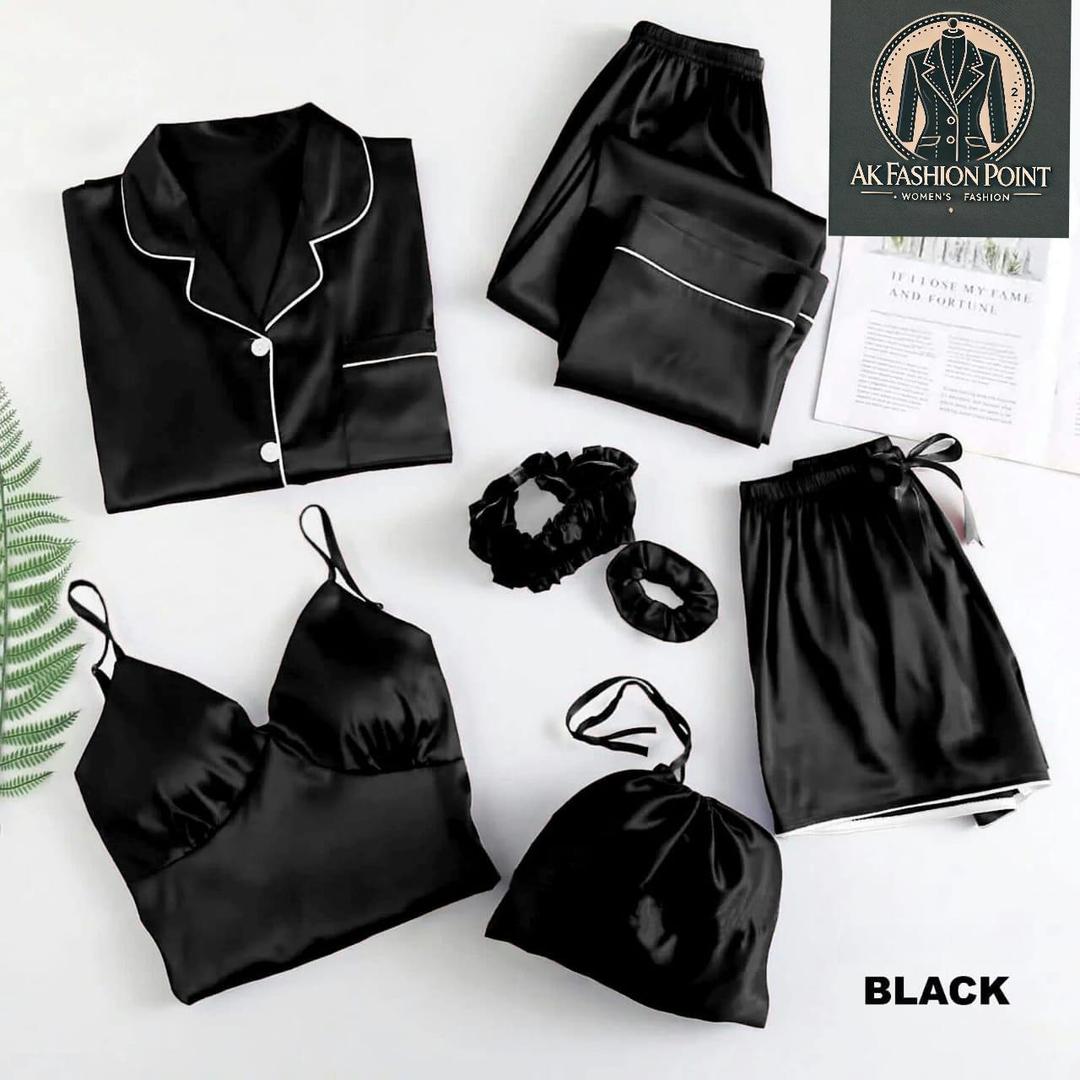 5 Pcs Women's Stitched Plain Night Suit