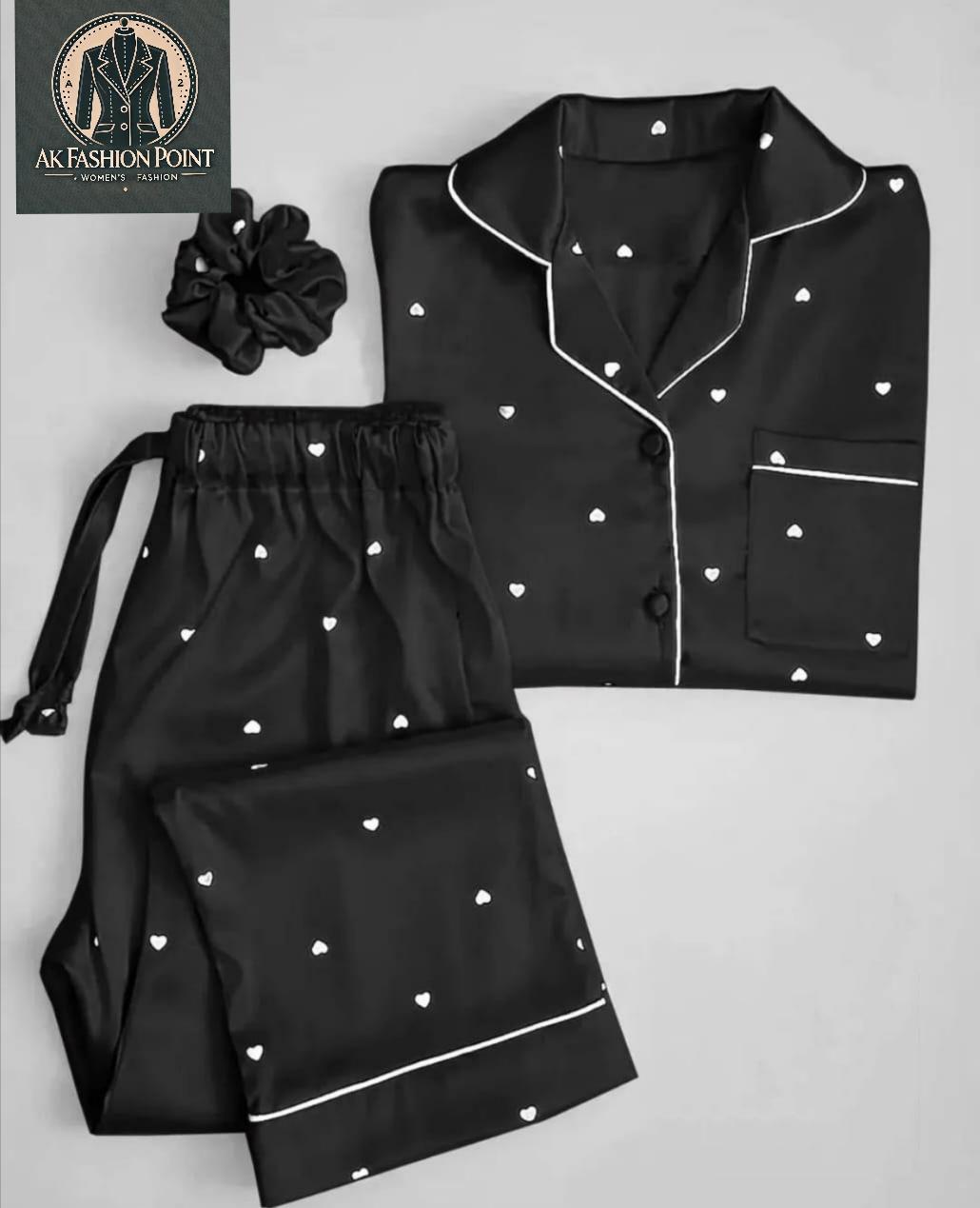 3 Pcs Women's Stitched Printed Night Suit