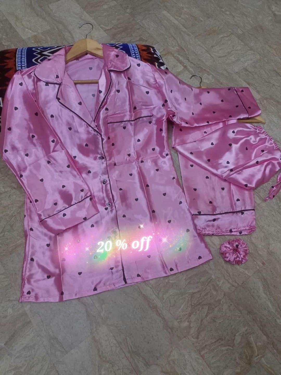 3 Pcs Women's Stitched Printed Night Suit