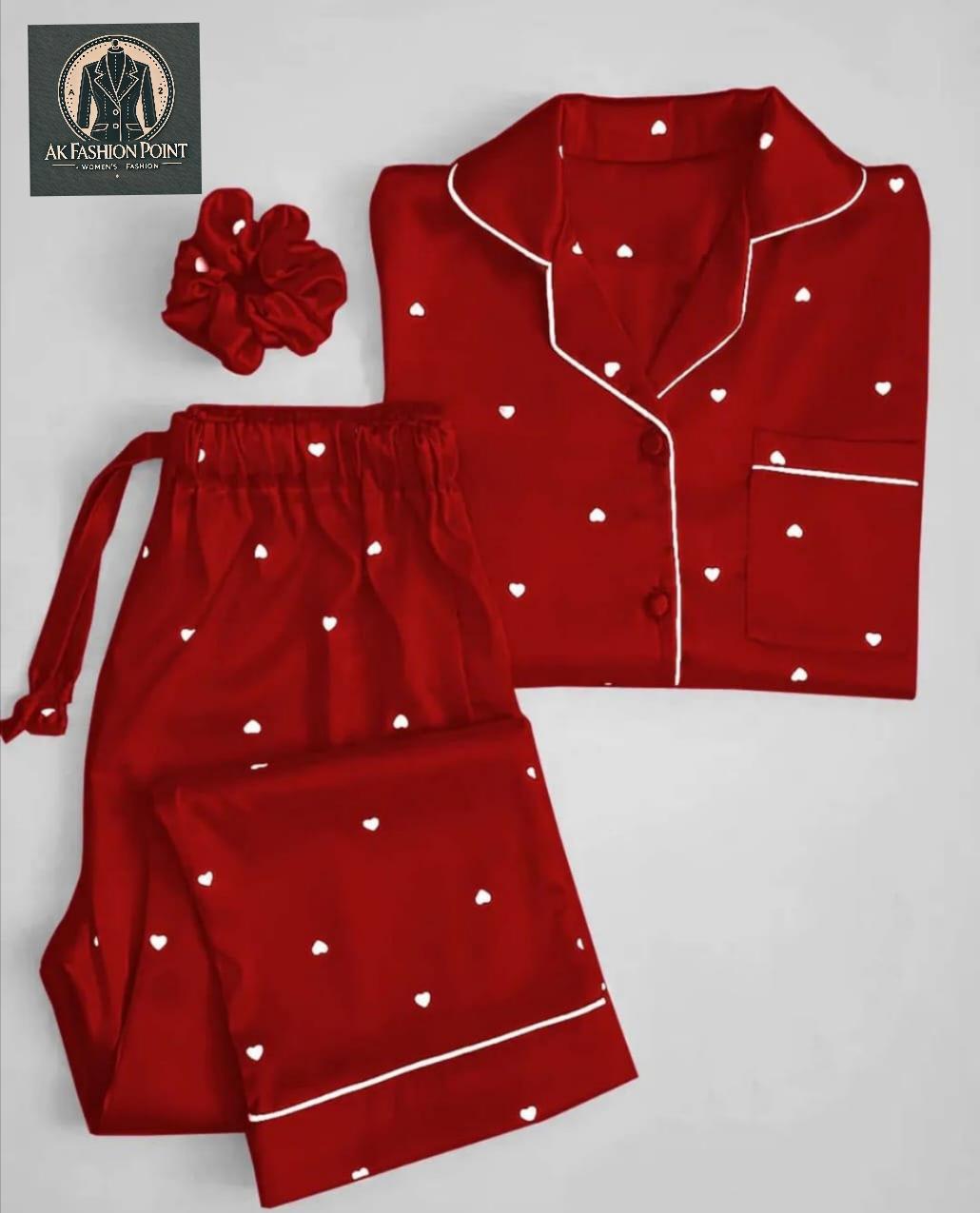 3 Pcs Women's Stitched Printed Night Suit