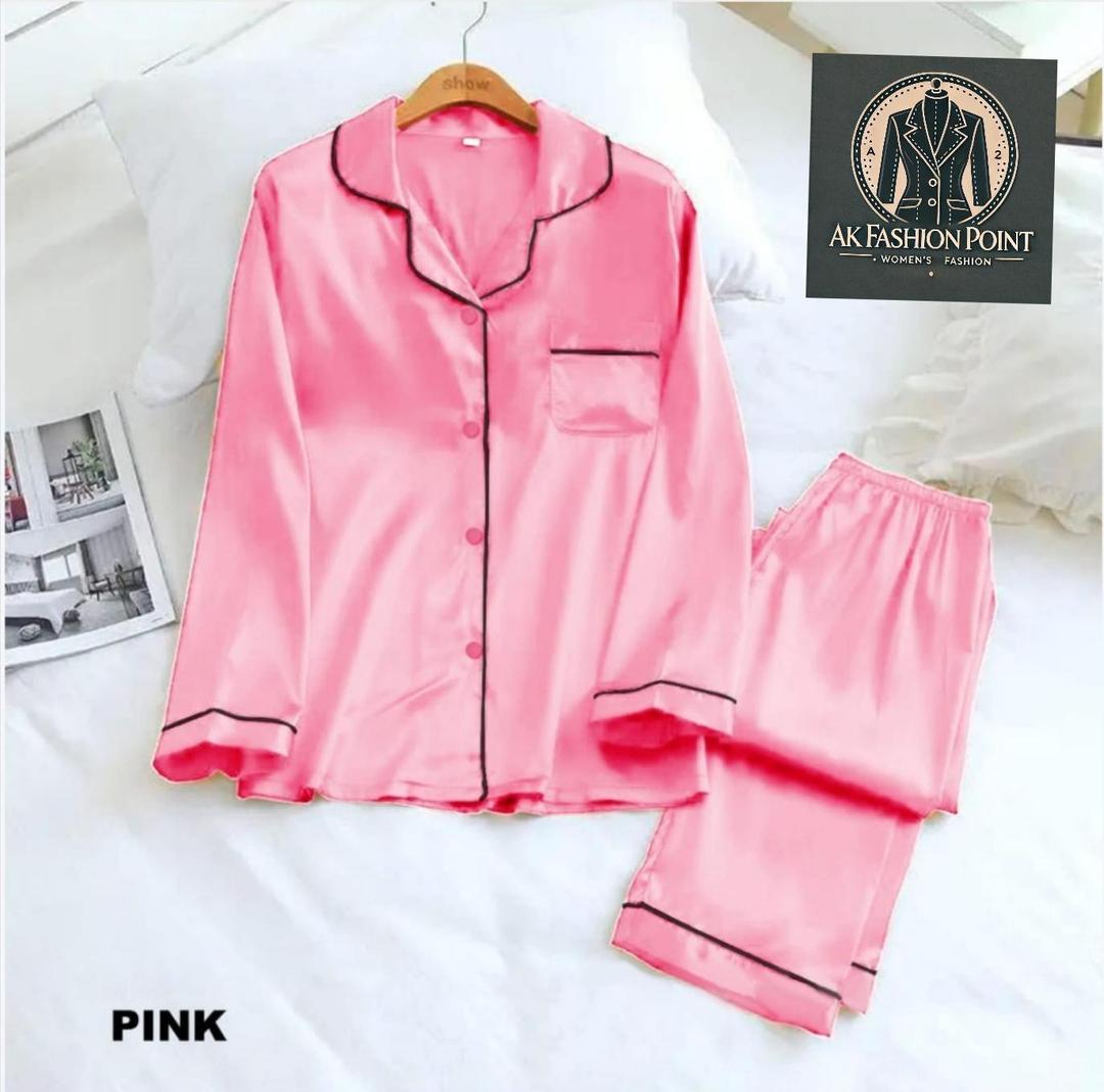 3 Pcs Women's Stitched Plain Night Suit