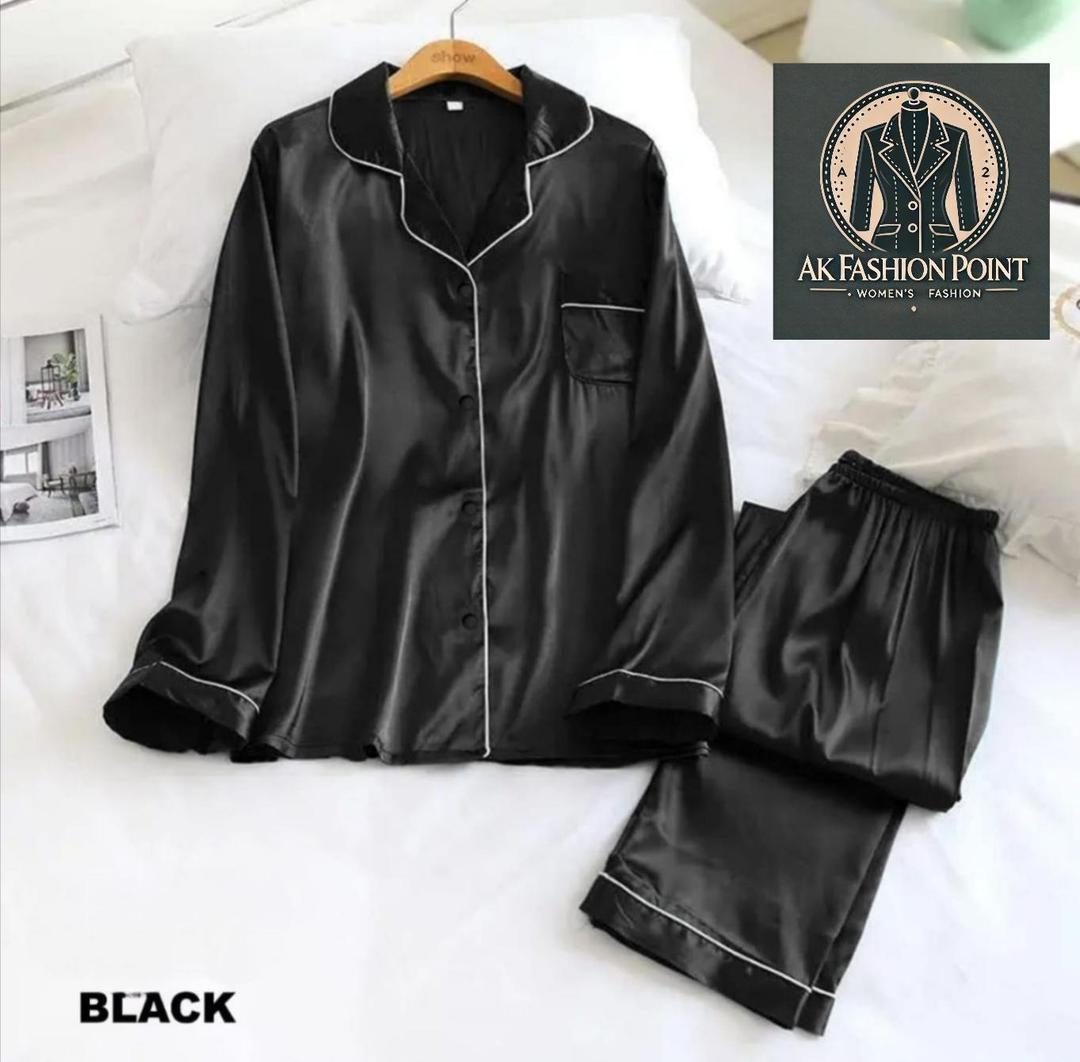 3 Pcs Women's Stitched Plain Night Suit