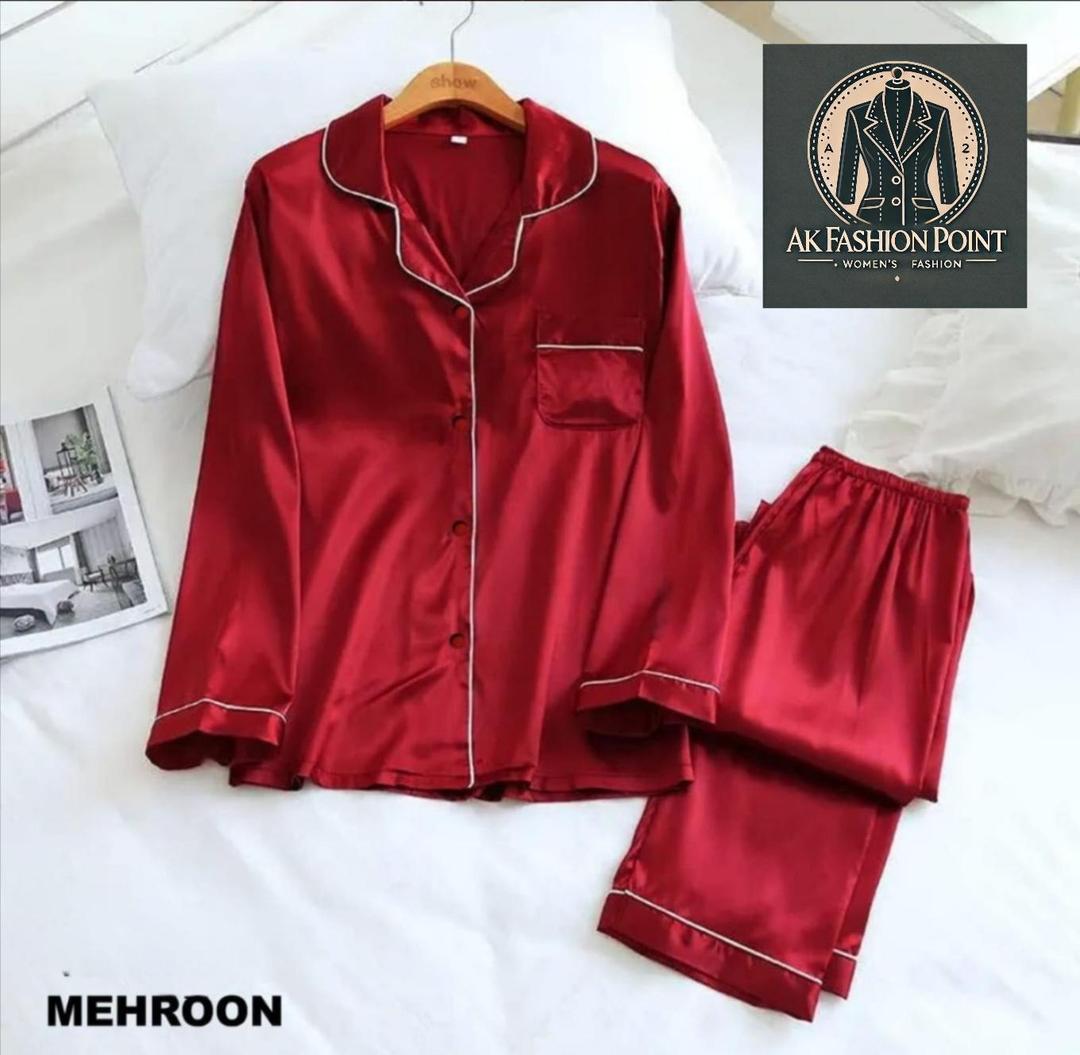 3 Pcs Women's Stitched Plain Night Suit