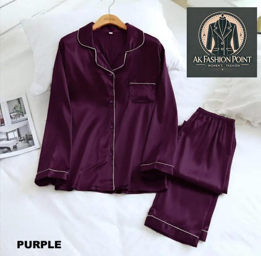 3 Pcs Women's Stitched Plain Night Suit