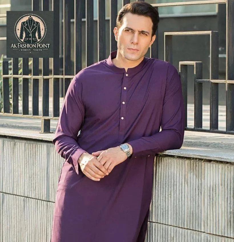 2 Pcs Men’s Stitched Wash And Wear Plain Shalwar Kameez
