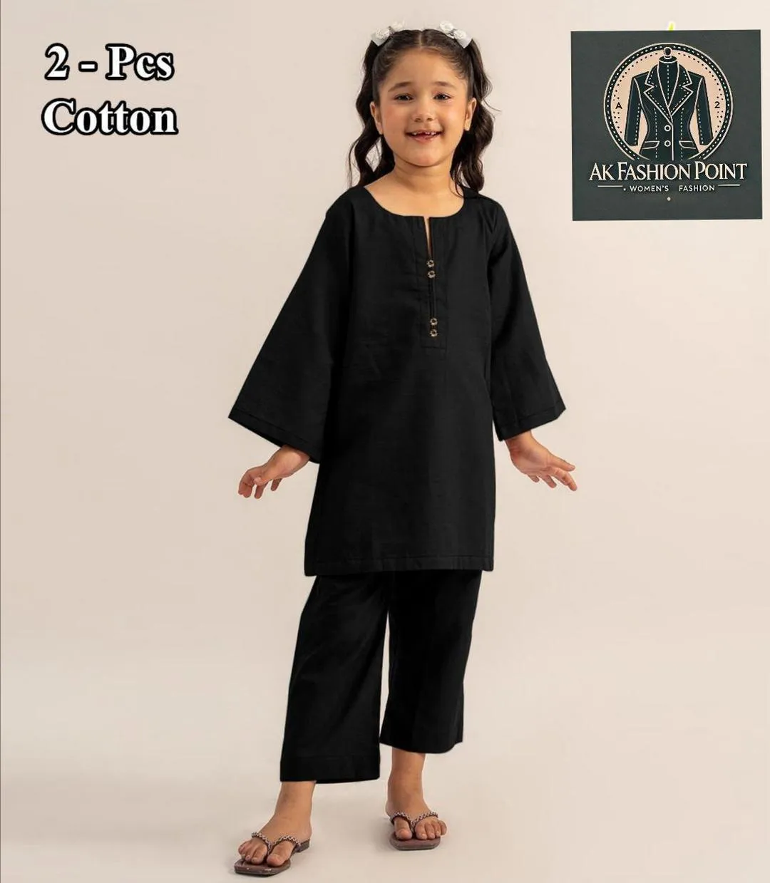 2 Pcs Girl's Cotton Plain Shirt And Trouser Suit