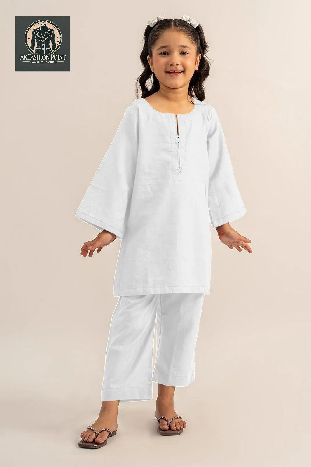 2 Pcs Girl's Cotton Plain Shirt And Trouser Suit