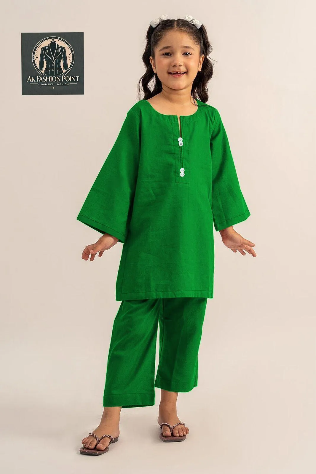 2 Pcs Girl's Cotton Plain Shirt And Trouser Suit