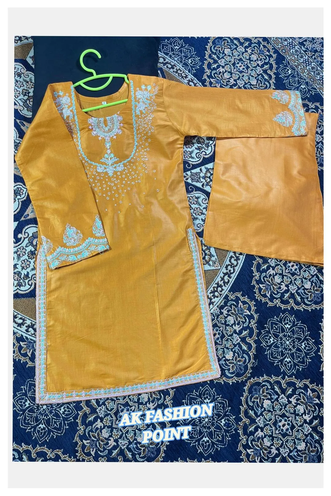 2 Pcs Girl's Cotton Embroidered Stitched Suit