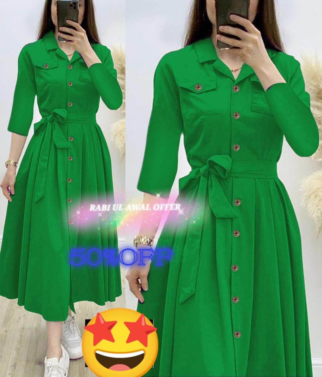 1 Pc Women's Stitched Linen Plain Frock