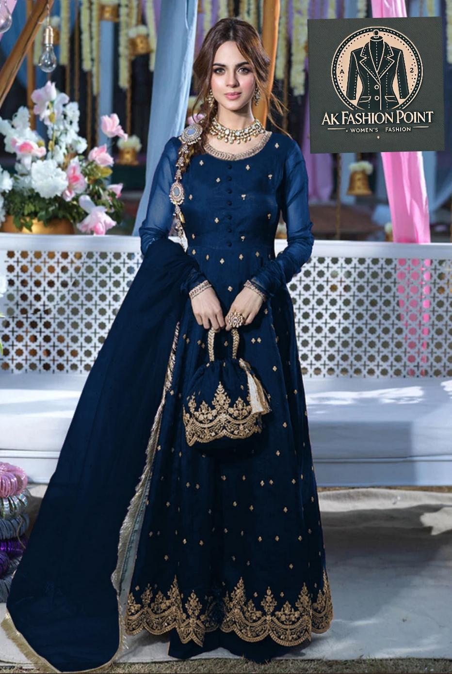 4 Pcs Women's Stitched Embroidered Maxi Suit