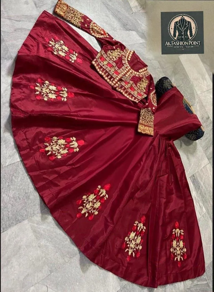 2 Pcs Women's Stitched Silk Hand Work Maxi and Jacket