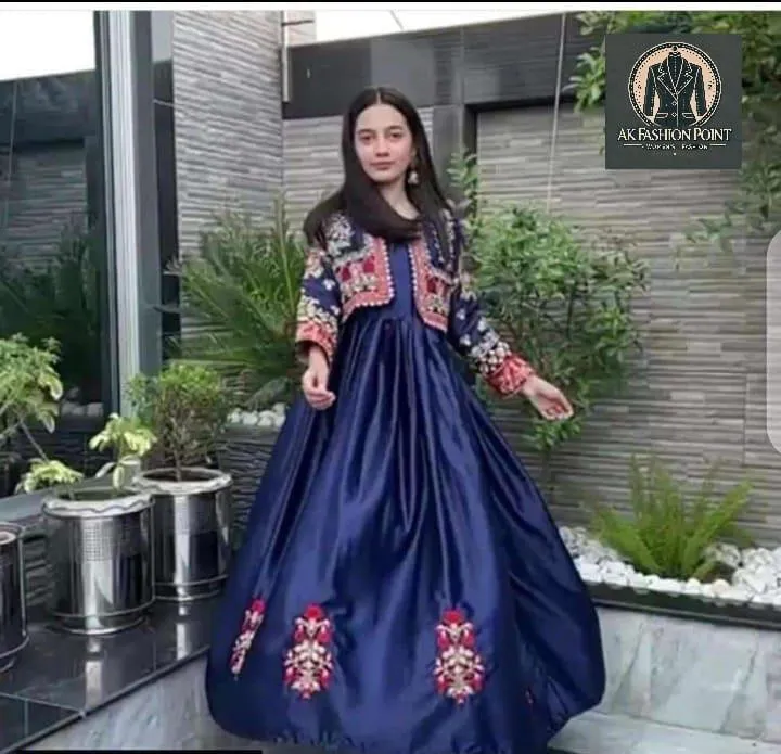 2 Pcs Women's Stitched Silk Hand Work Maxi and Jacket