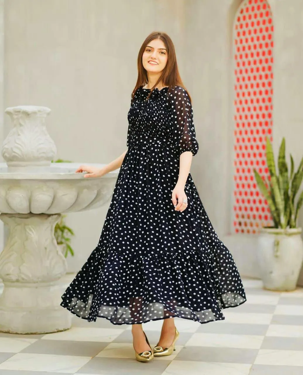 1 Pc Women's Stitched Chiffon Printed Maxi