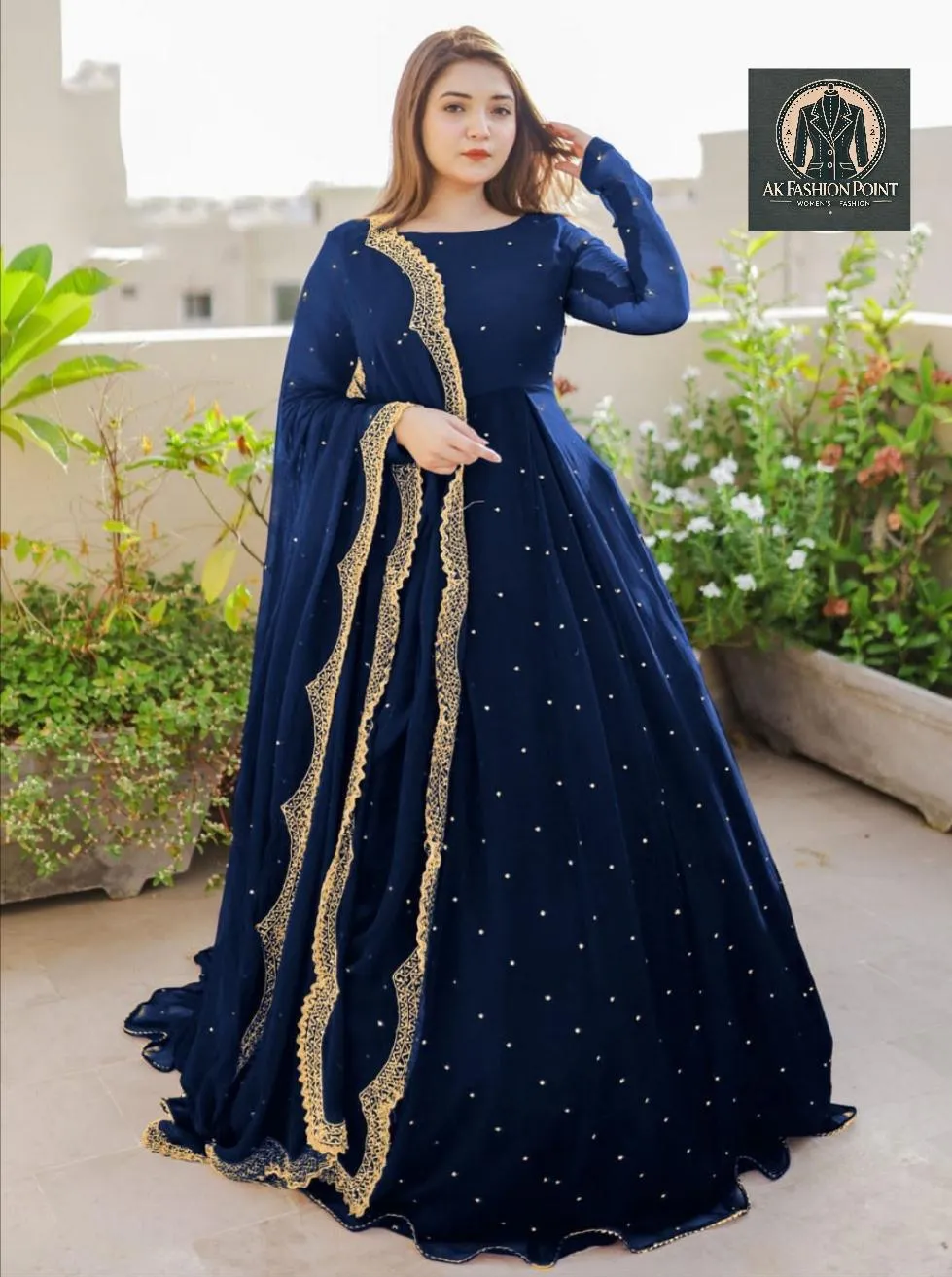 3 Pcs Women's Stitched Chiffon Embroidered Maxi Suit