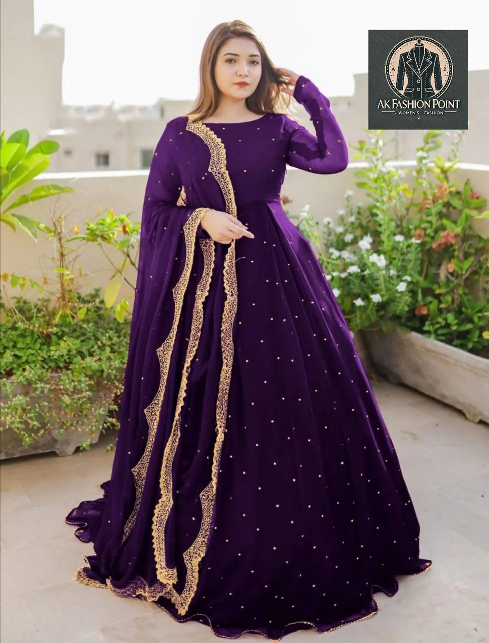 3 Pcs Women's Stitched Chiffon Embroidered Maxi Suit