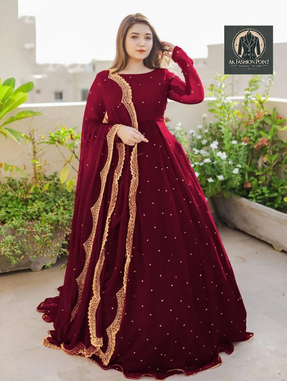 3 Pcs Women's Stitched Chiffon Embroidered Maxi Suit