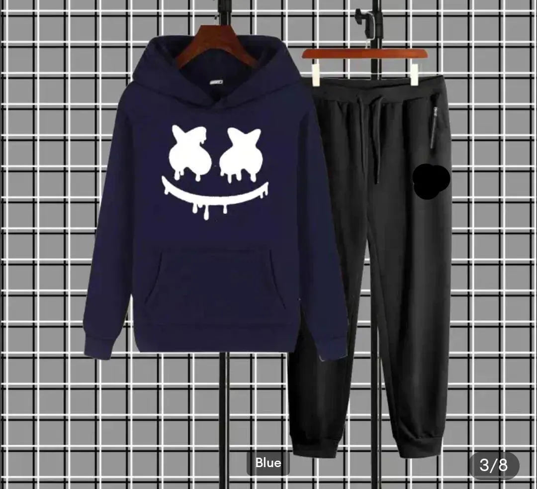 Men's Fleece Printed Hoodie Track Suit - 1 Pc